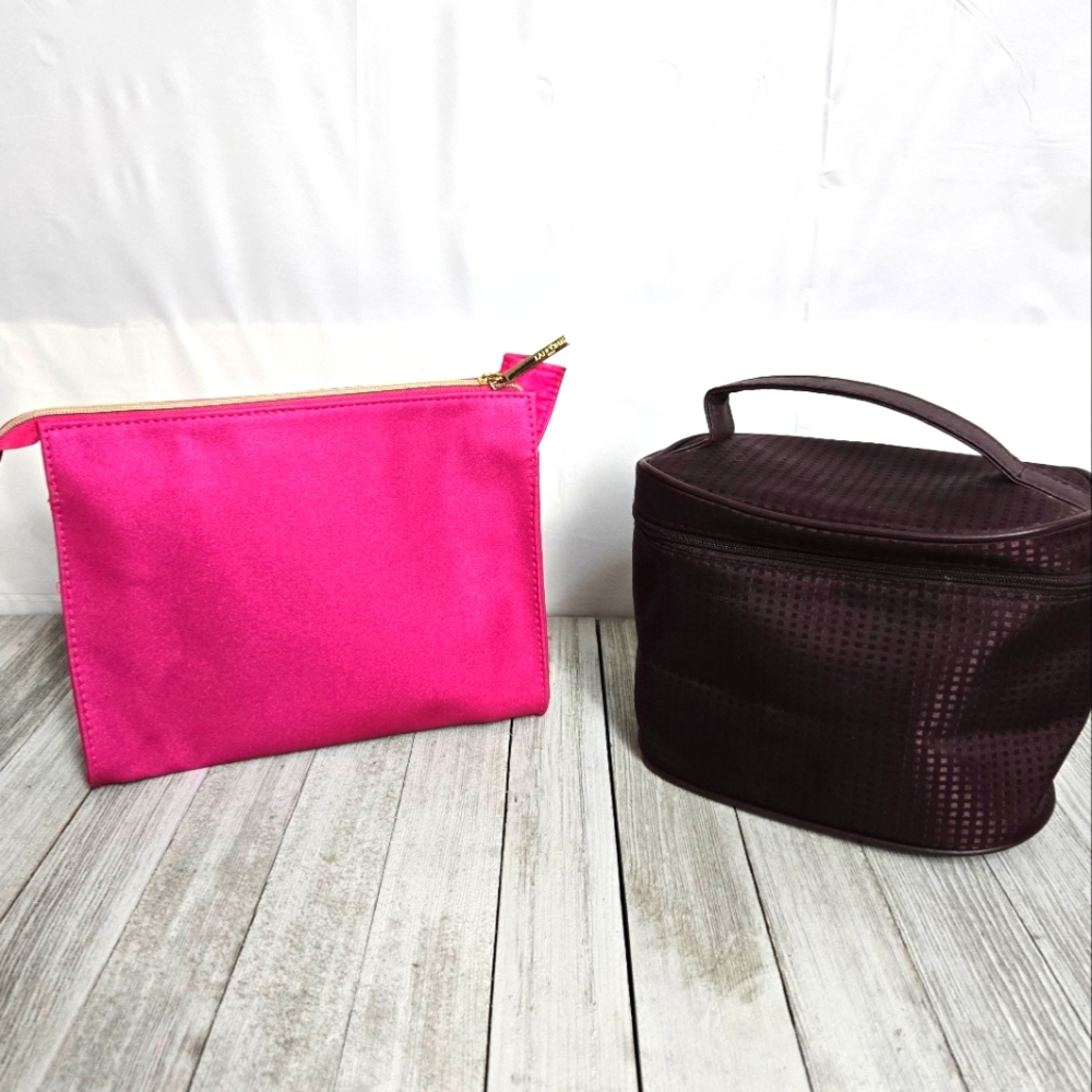 Lot Of 2 Estee Lauder LANCOME Cosmetic Make Up Bags Pink Plum